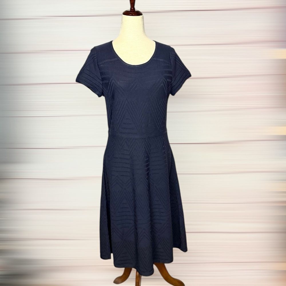 NWT Talbots Fit & Flare Dress Navy Blue Structured Rayon Blend Fabric L (8-10) - Picture 6 of 12